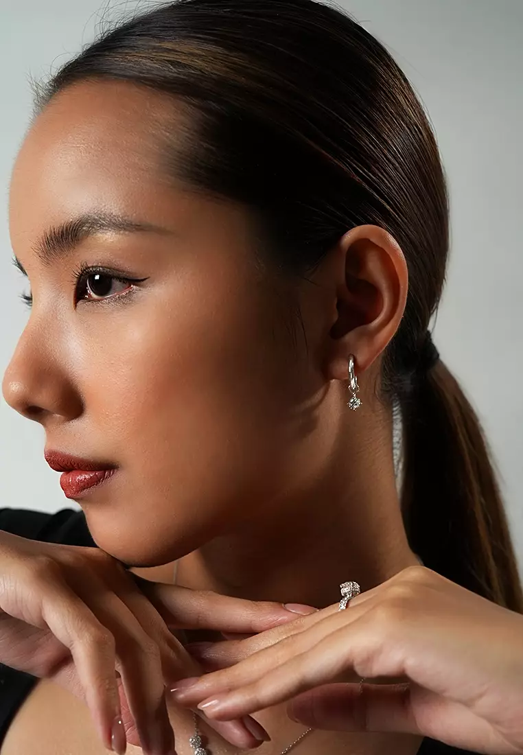 Minimalist Multiway Lab Grown Diamond Mini Hoop Earrings with Round Drop in 14K White Gold D/E-VVS/VS (0.73 TDW)