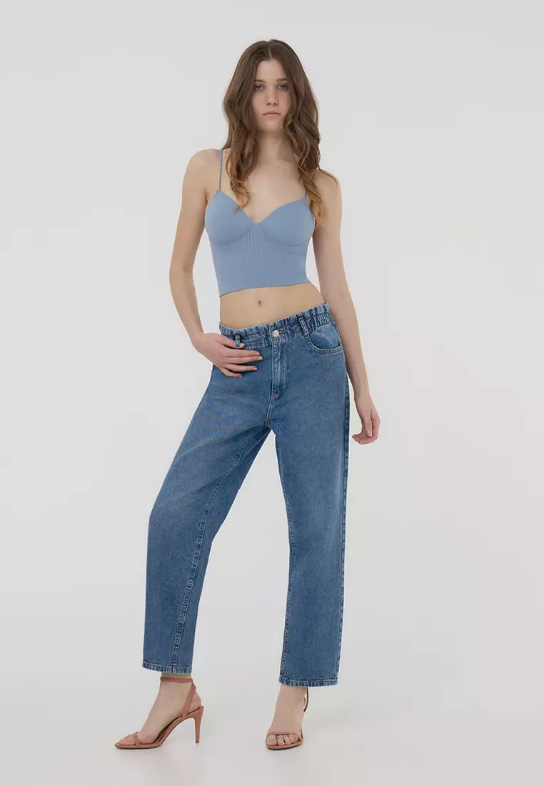 Woman Long Pants Jeans In Blu Denim Medio