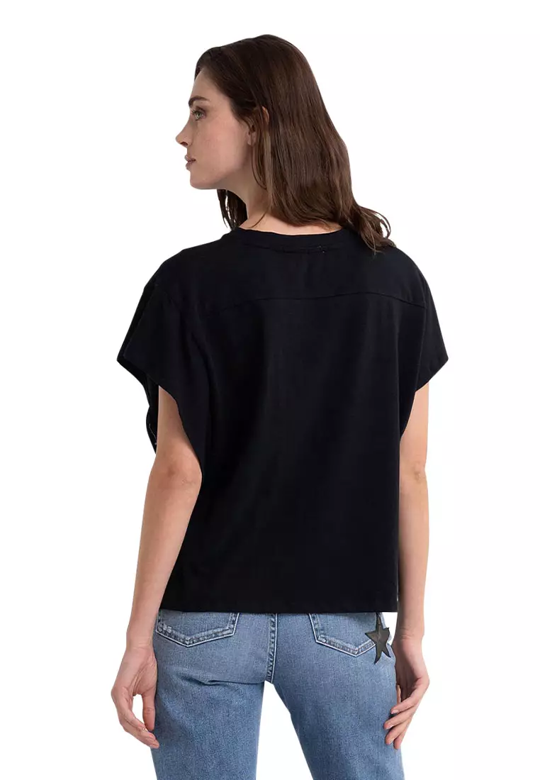 REPLAY BOXY FIT T-SHIRT WITH GLITTER PRINT