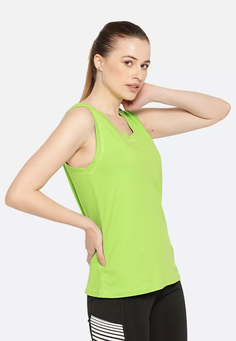 Tank Top Leher Bulat Katun Esensial Hijau