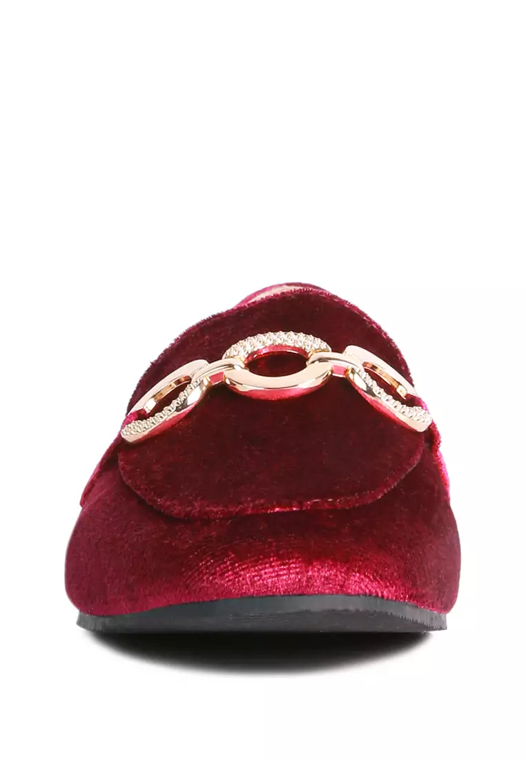 Burgundy Loafers Bertekstur Logam Bertekstur Buaya