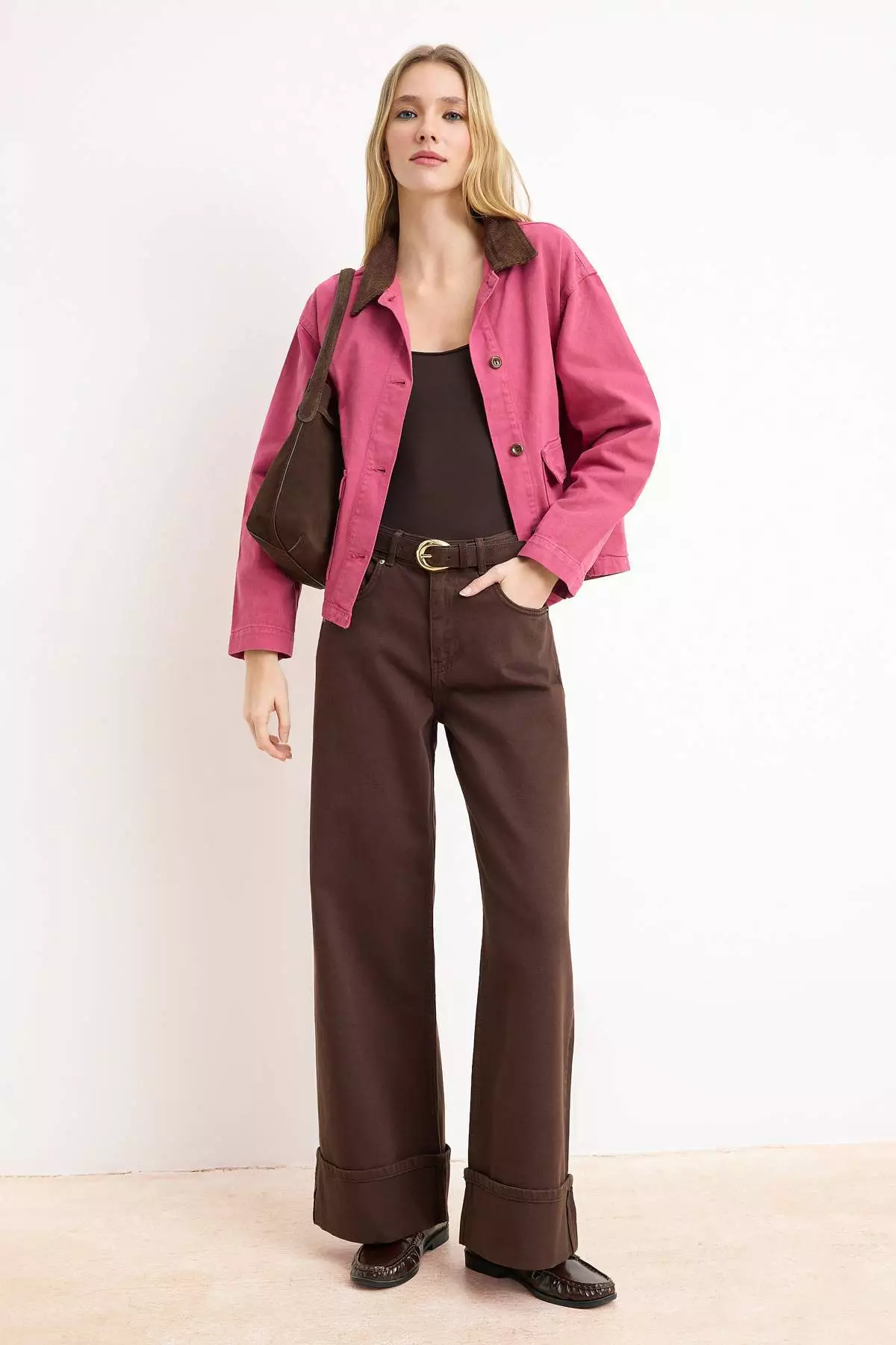 Buy Trendyol Pink Corded Fabric Denim Shirt Jacket With Velvet