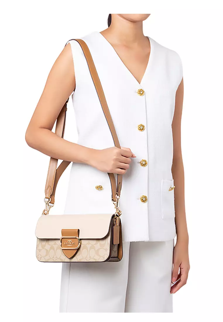 Buy Coach Morgan Shoulder Bag In Blocked Signature Canvas Brown