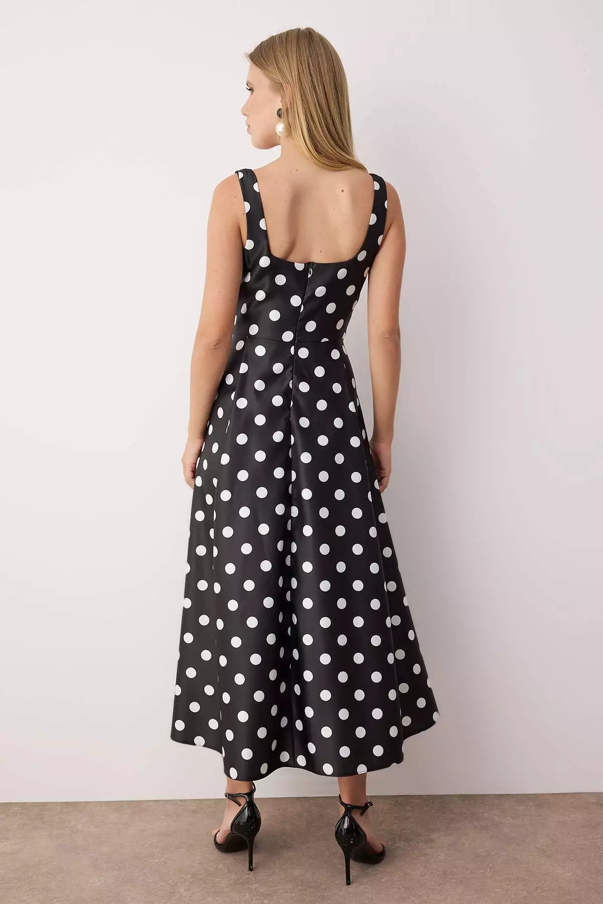 Black And White Polka Dot A Line Satin Stylish Evening Dress