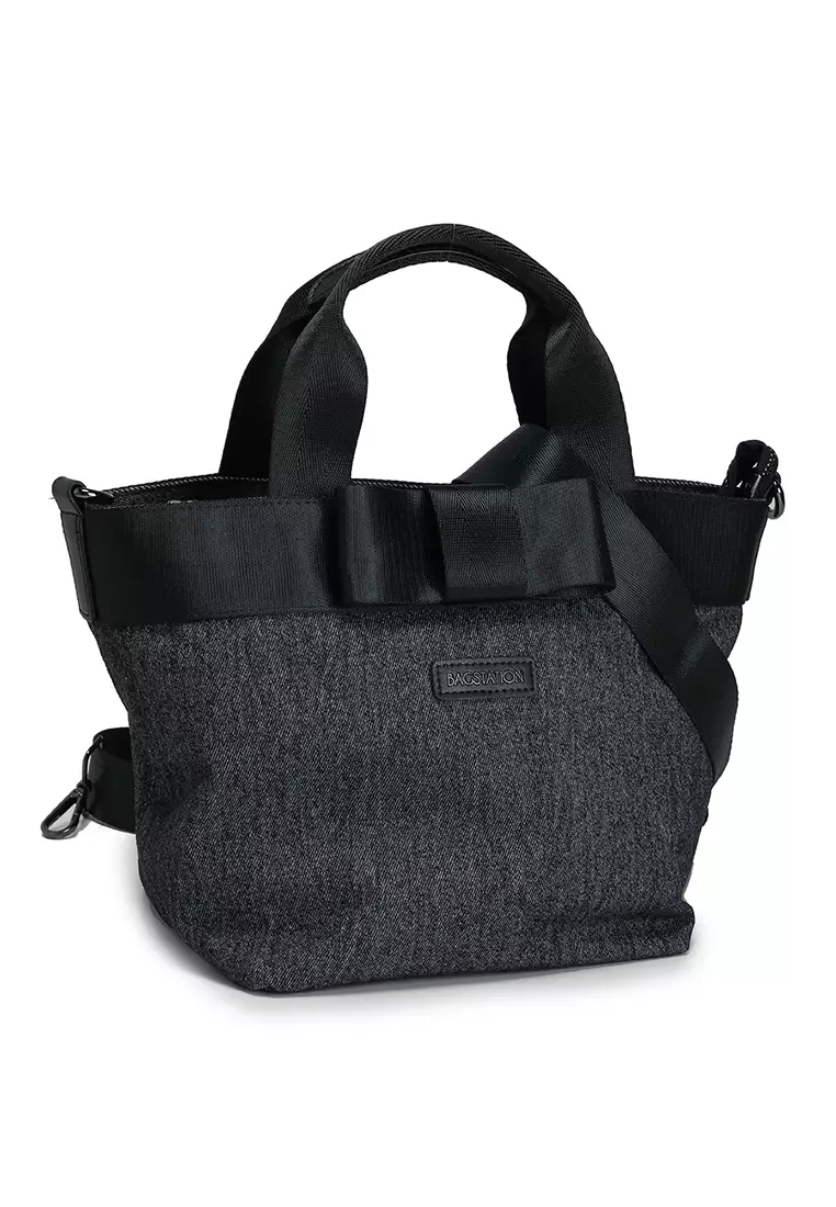 Denim Fabric Convertible Top Handle Bag