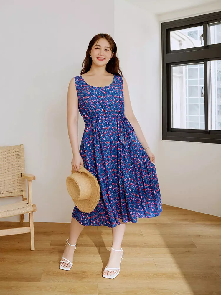 Floral Tie Waist A-Line Sundress [DA10109]