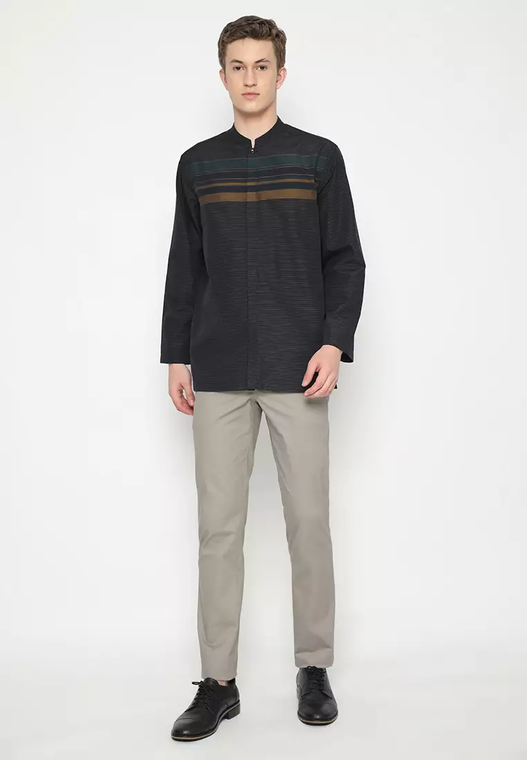JOBB Fahim Baju Koko Pria Lengan Panjang Regular Fit Hitam