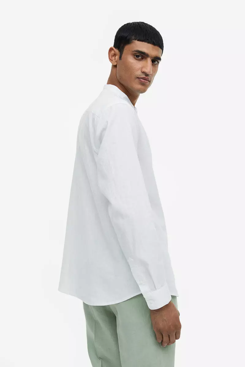 COS Collarless Cotton Shirt in White for Men