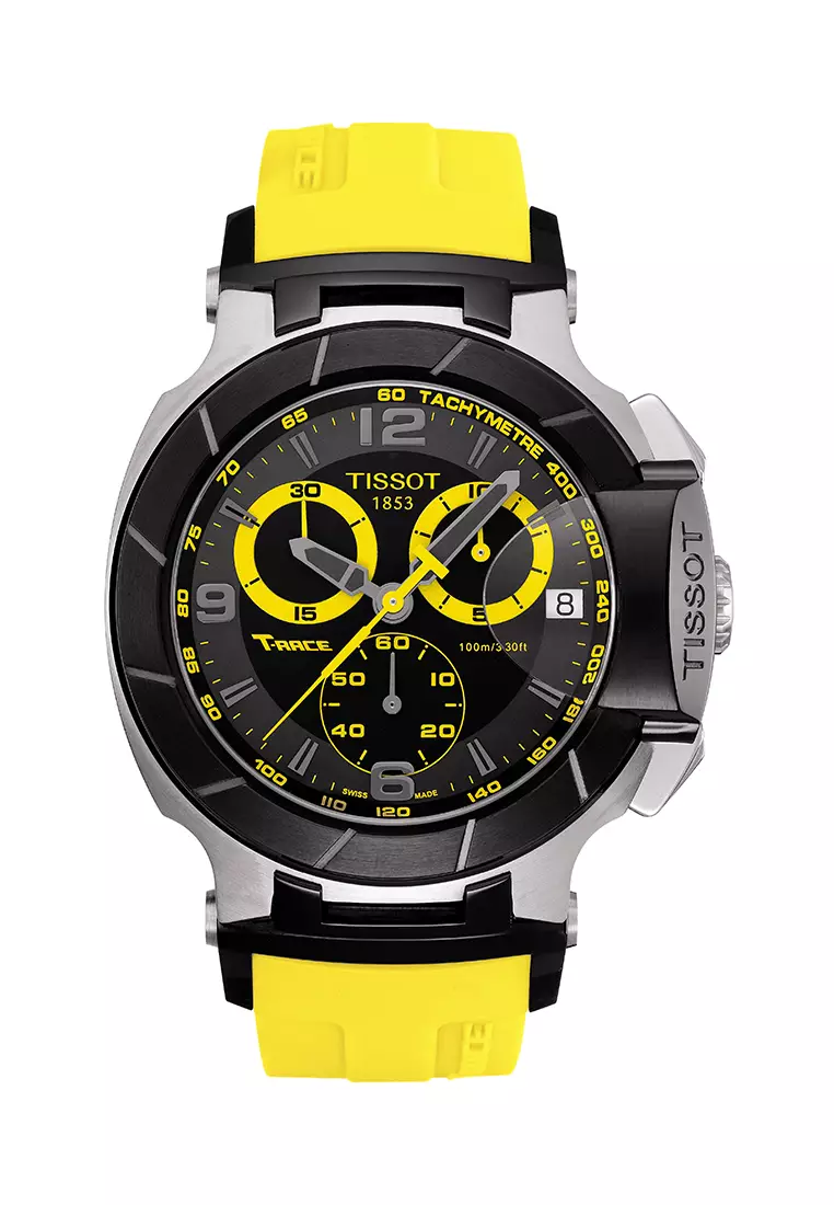 T Race Men s Yellow Rubber Strap and Black Dial Quartz Watch T048.417.27.057.03