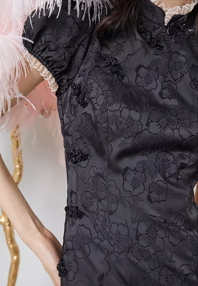 Floral Design Mini Qipao Dress