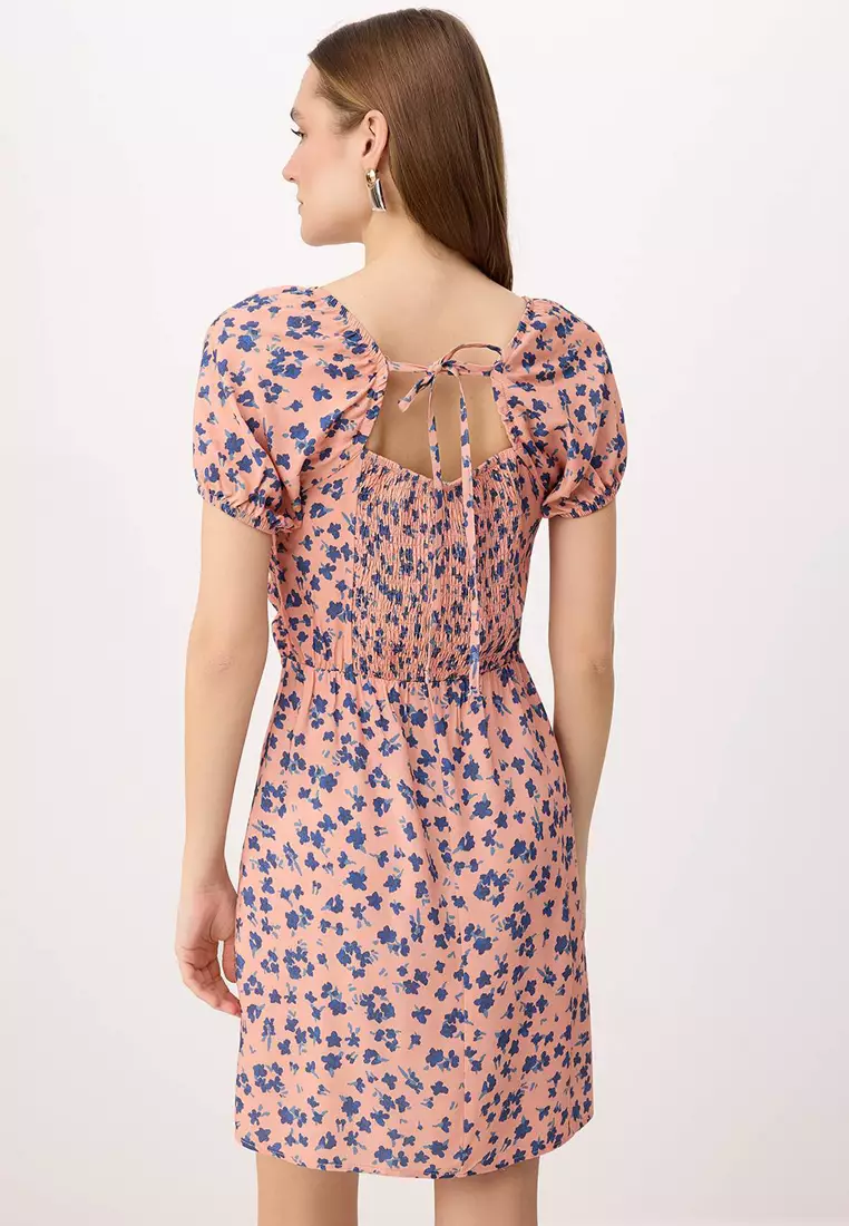 Pink-Multicolor Floral Pattern Short / Mini Woven Dress Twoss26El32