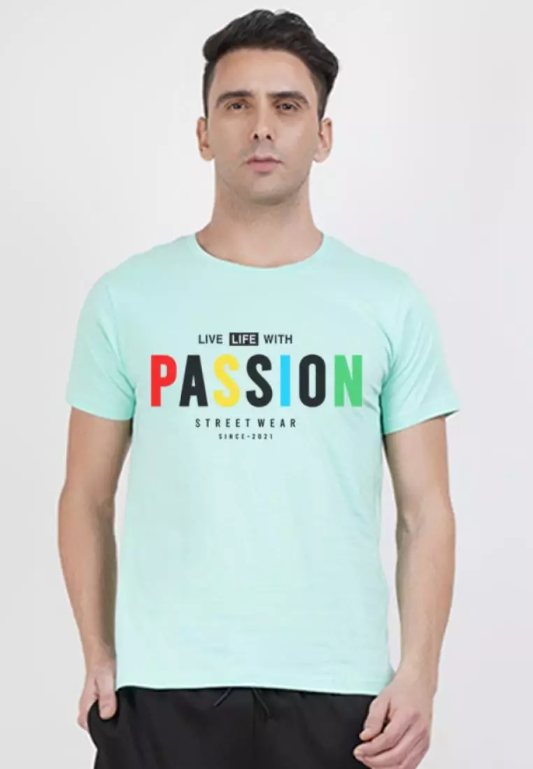 Passion Print Graphic Mint  Cotton Short Sleeve Essential T-Shirt