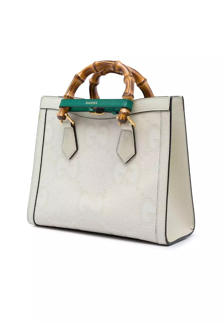 Pre-Loved Gucci Medium Jumbo Gg Canvas Bamboo Diana Satchel