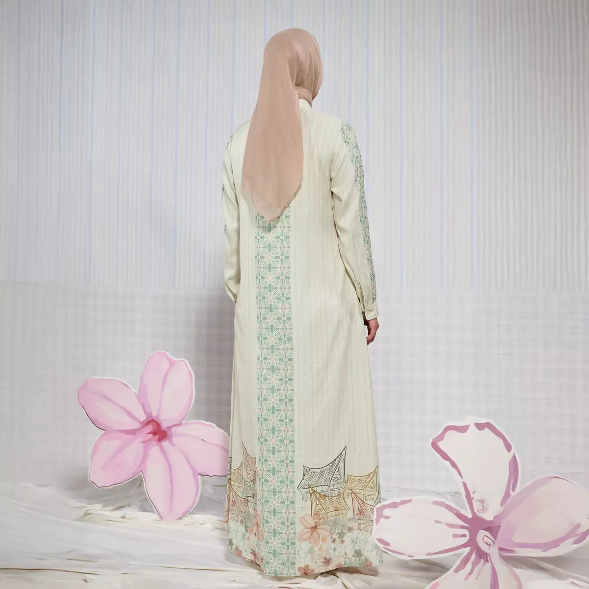 [Raya Collection] ZM Zaskia Mecca - Benita Gamis Wanita Cream - Jejak Teduh Huta - Koleksi Ramadhan Series