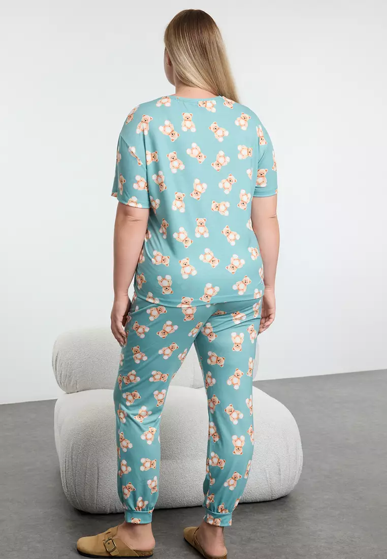 Plus Size Teddy Bear Printed Pyjama Set