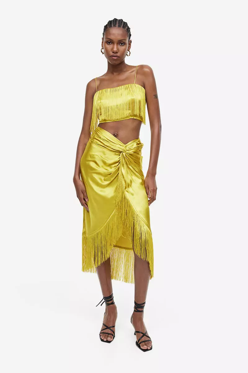 Fringed satin cropped top