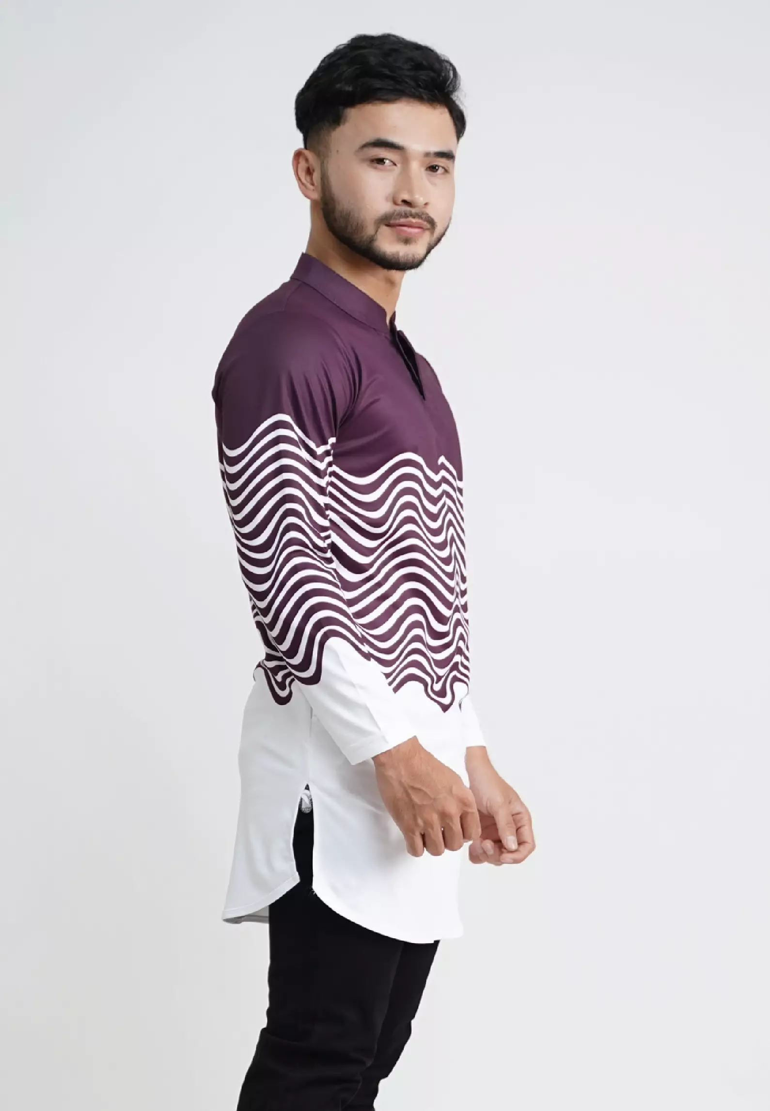 Tiento Pakaian Koko Pria Baju Muslim Dry Fit Kurta Lengan Panjang Motif Bena