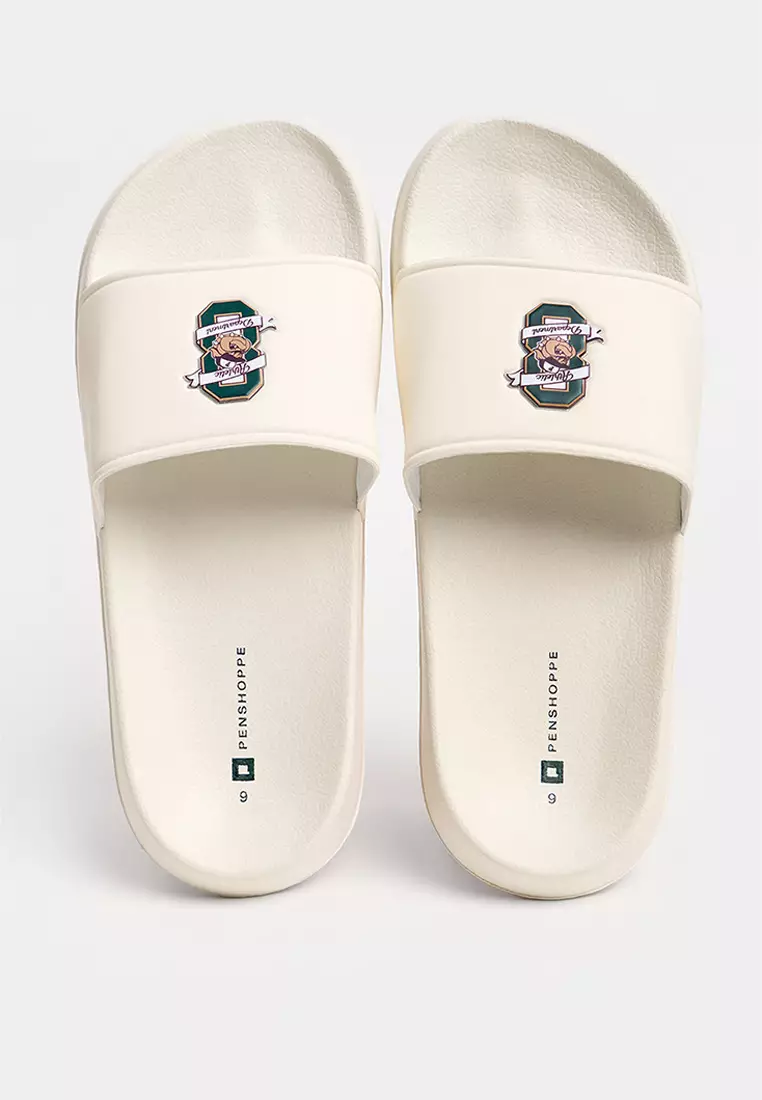 Men's PU One Band Slides with Printed Patch