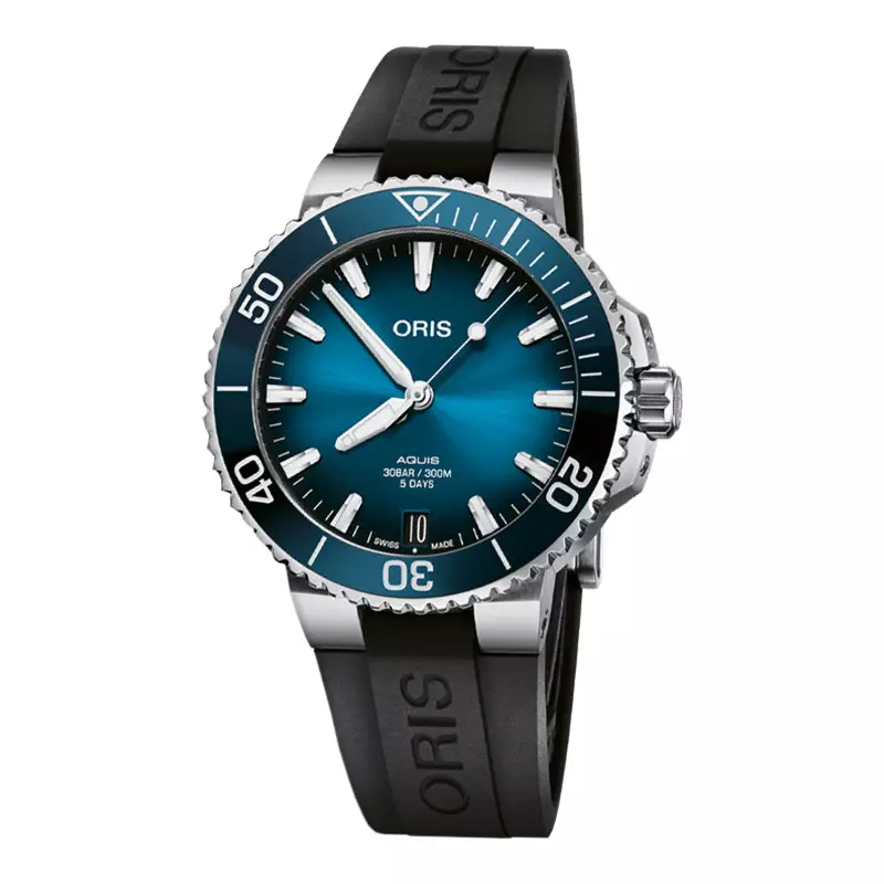 Jam Tangan Pria Oris Aquis 01-400-7769-4135-07-4-22-74FC Date Automatic Blue Dial Black Rubber Strap