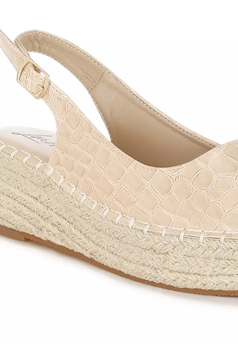 Croco Peep Toe Wedges In Beige