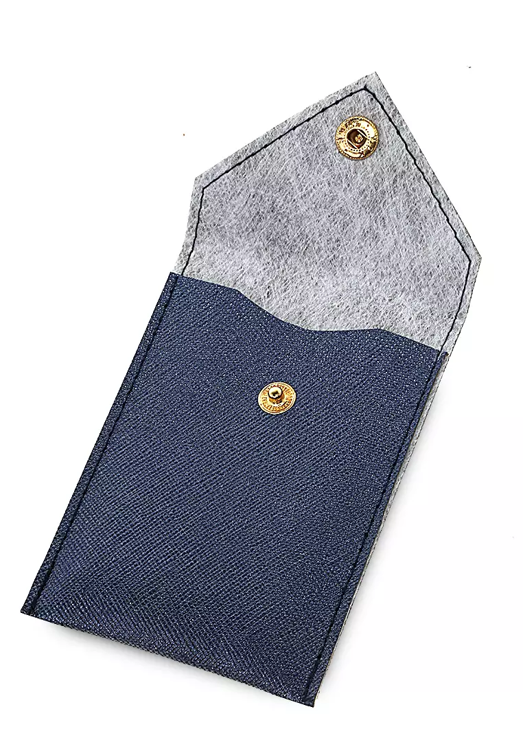Manley Card Wallet Motif Polos Pengait Kancing Design Simple - Navy
