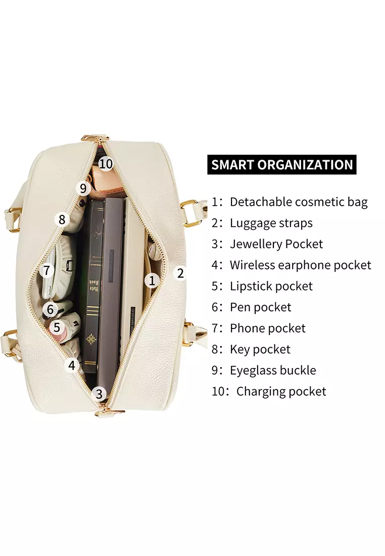 Margaret M Women's White Top Handle Handbag: 2-in-1 Microfiber Leather Travel Business Bag (Tablet compatible std. size 10")