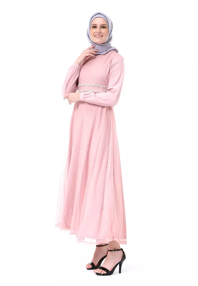 Oriza Long Dress Wanita High Quality Premium - Pink