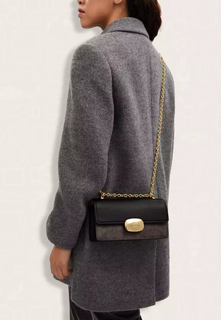 Coach Eliza Flap Crossbody Bag In Signature Canvas Brown Black