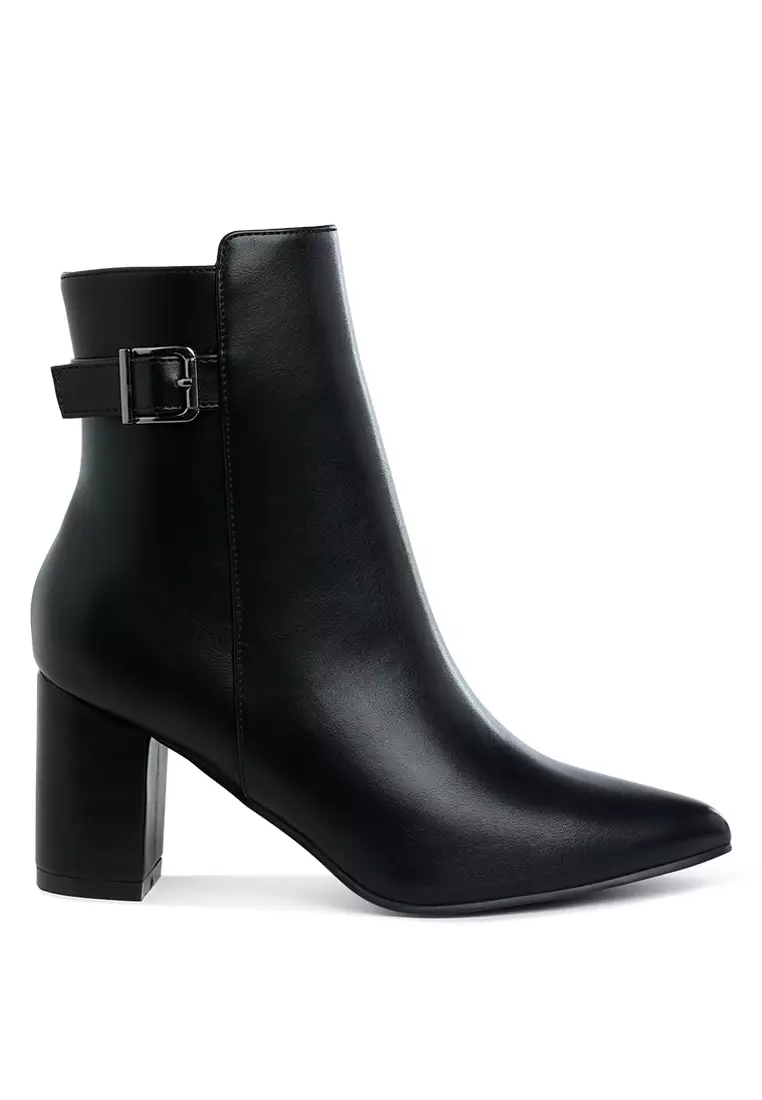 Discount on London Rag  shoes - SKU: Belt Detail Block Heel Boots in Black