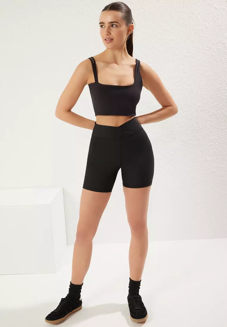 Black Soft Brushed Fabric Double Strap Supportive/Shaping Knitted Sports Bra