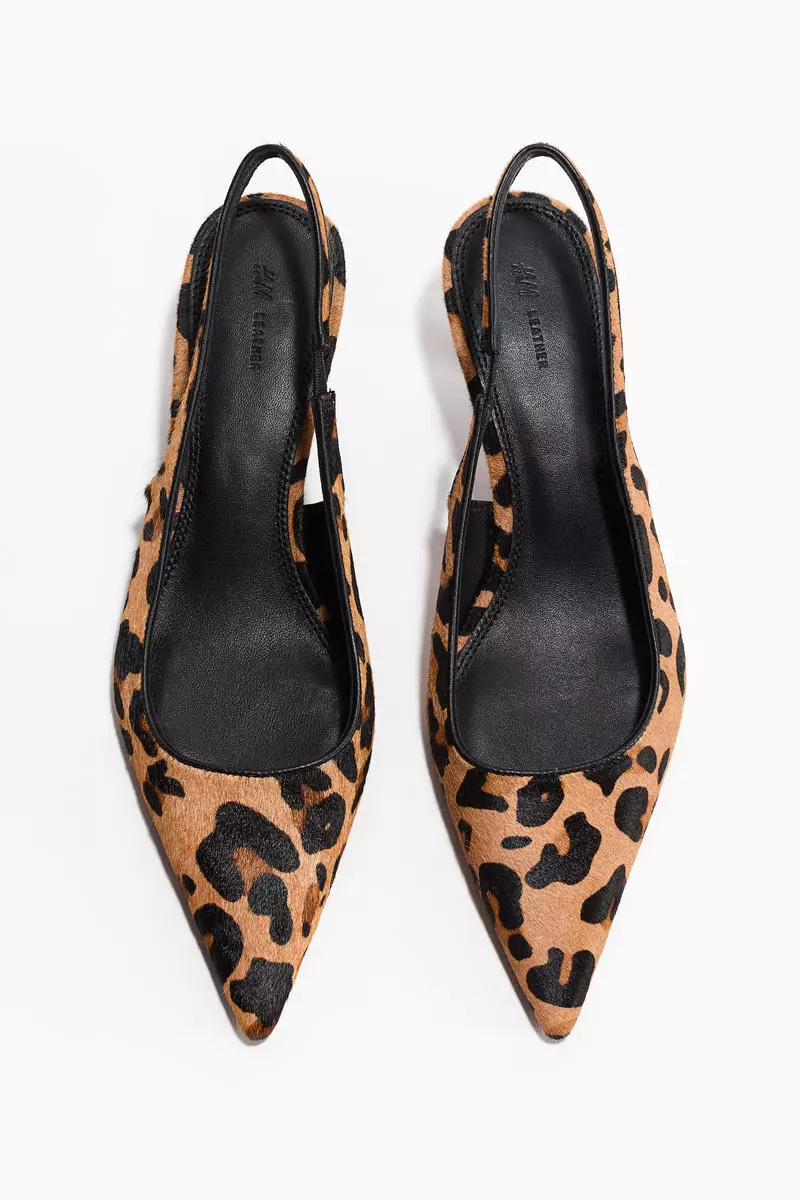 Kitten-heeled leather slingbacks