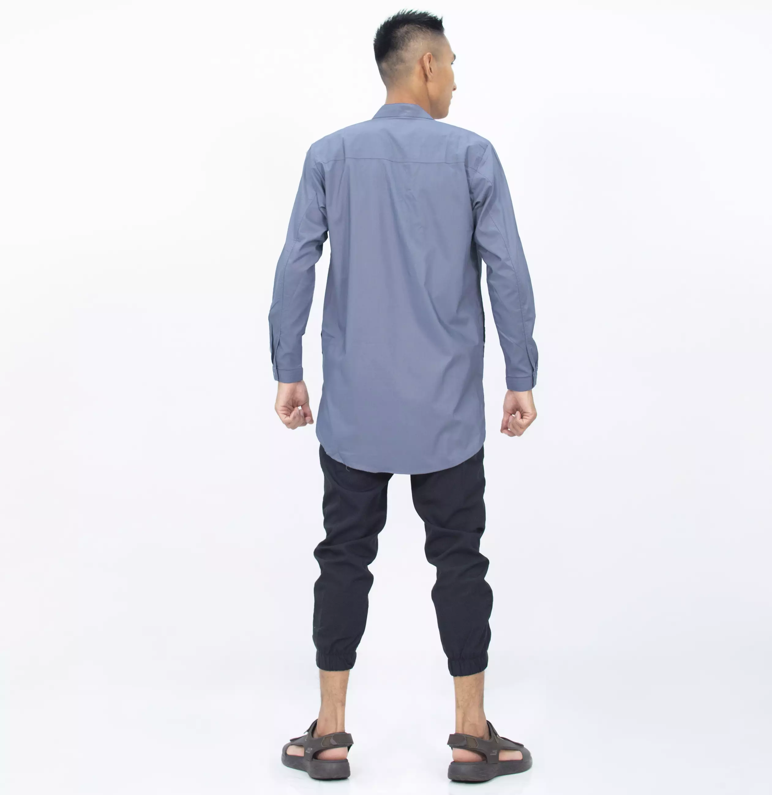 SHAMS Baju Lebaran Baju Koko Lengan Panjang Kemeja Koko Kemeja Kurta Pria - ABU MUDA