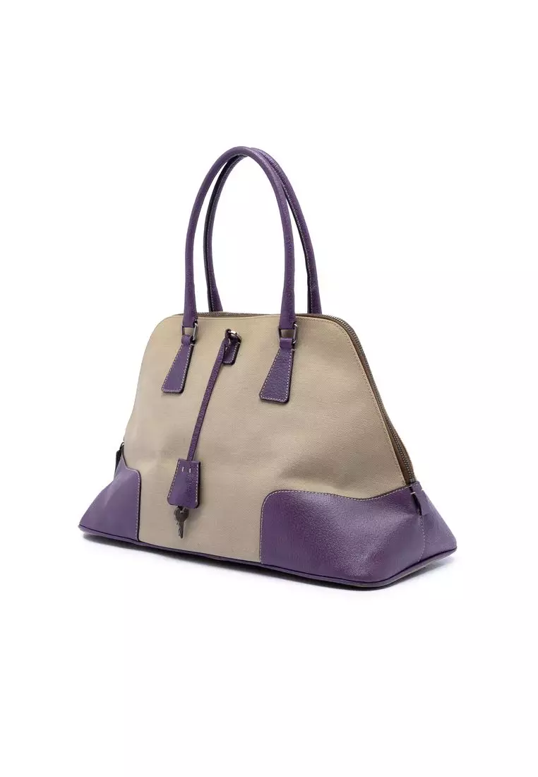 Pre-Loved Prada Cinghiale Trimmed Canapa Dome Handbag