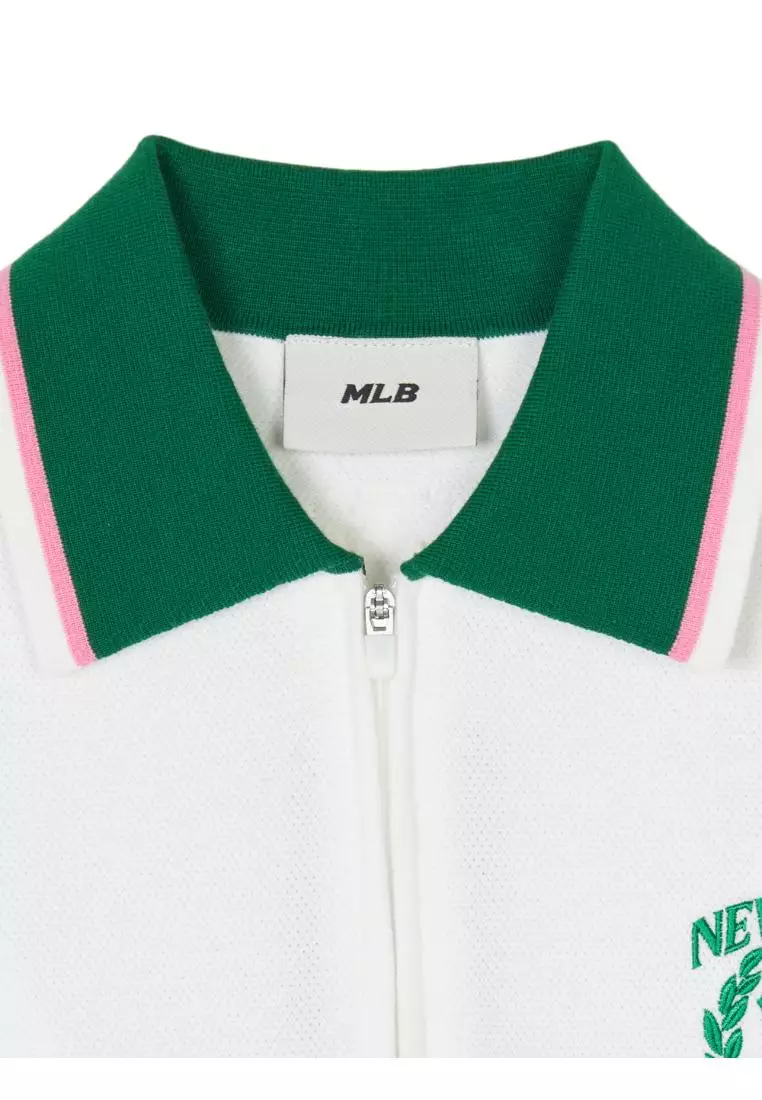 WOMEN'S SPORTIVE VARSITY HALF ZIP SHORT SLEEVE SWEATER PULLOVER NEW YORK YANKEES