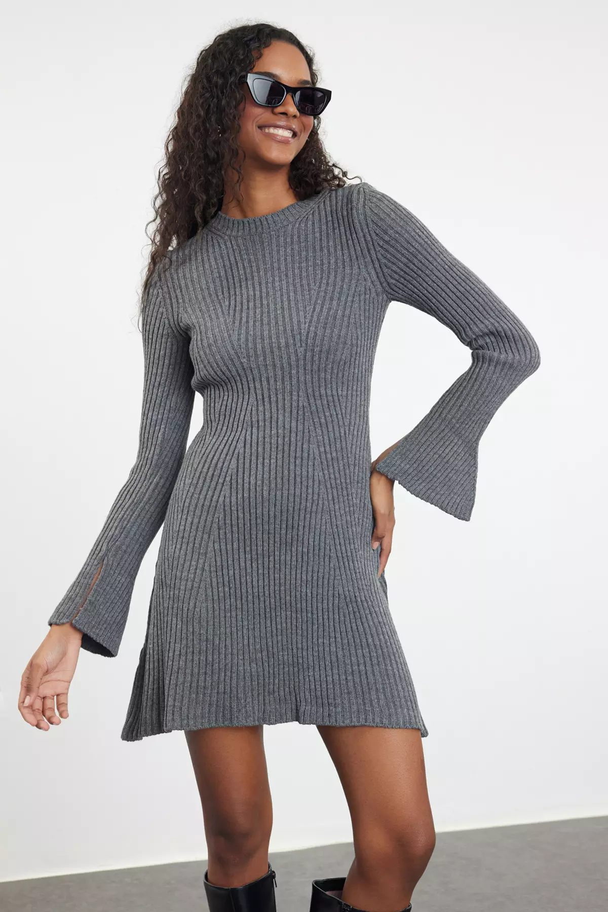 Anthracite Mini Knitwear A-Line Form Dress Twoaw25El00030