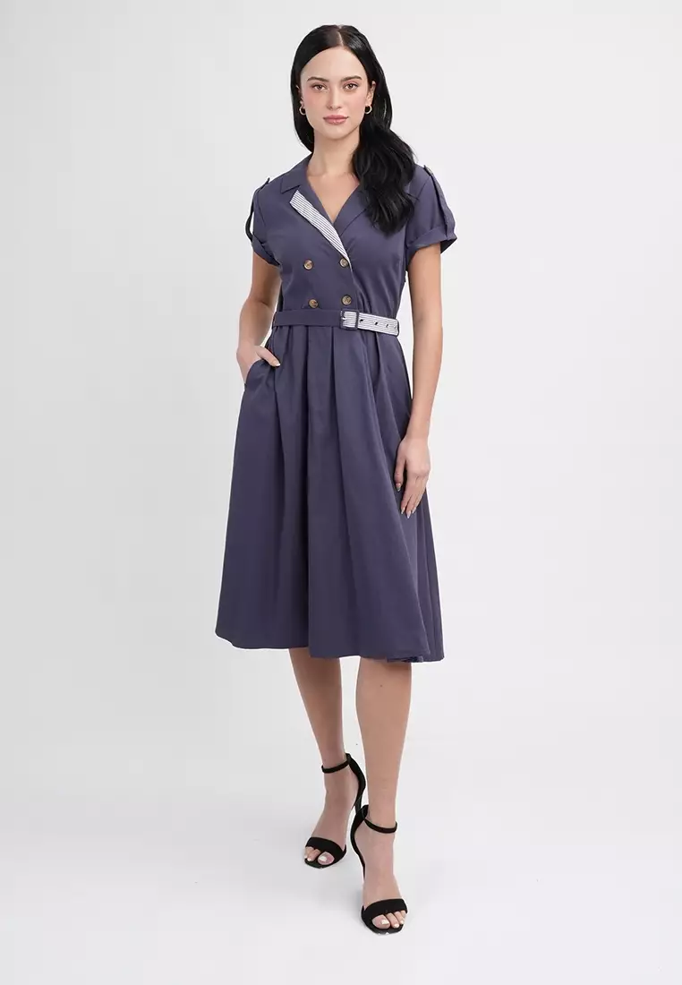 Maxine Button-Down Belted Midi A-Line Dress