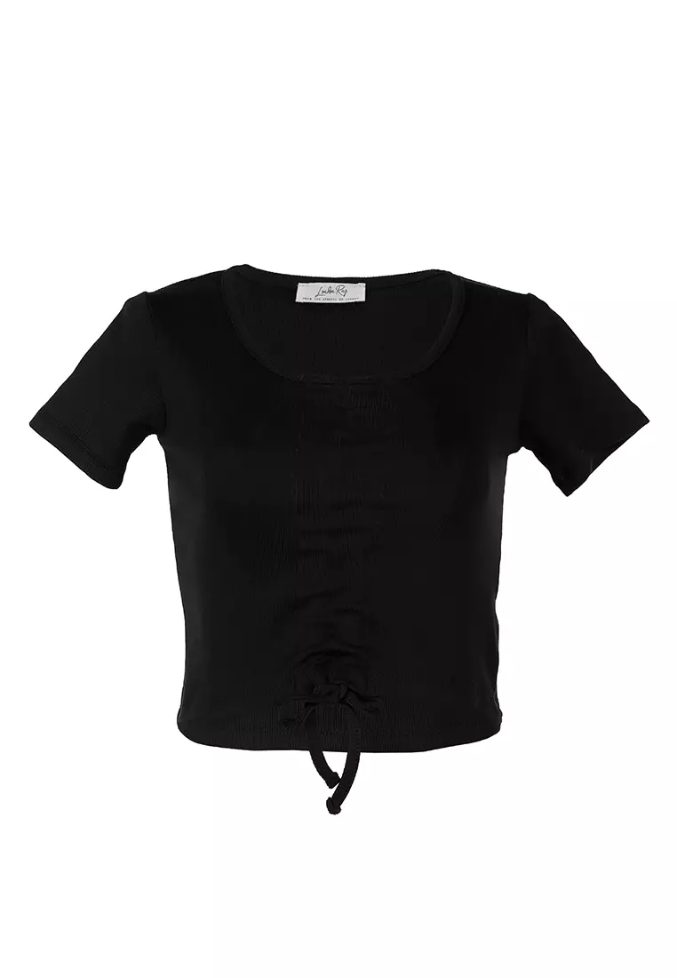 Crop Top Detail Serut Hitam