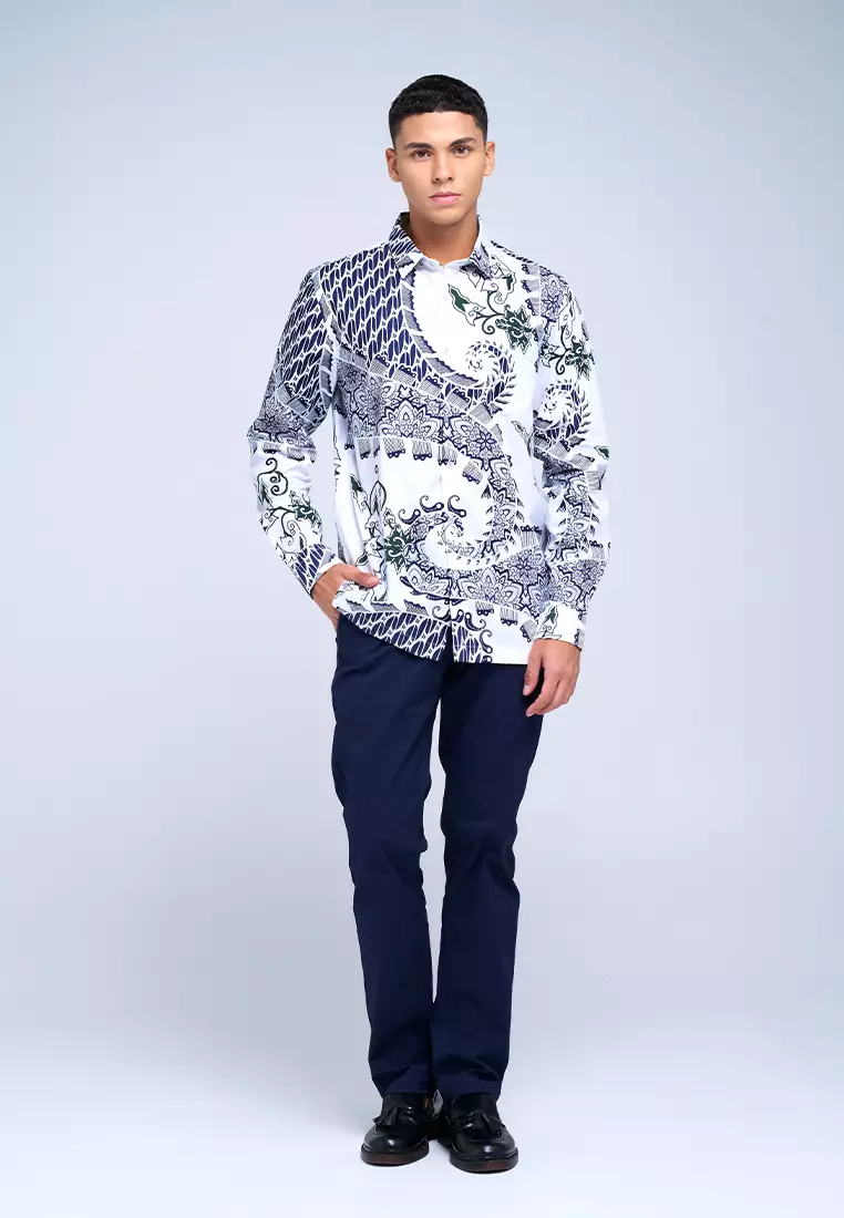 MANZONE - Kemeja Batik Lengan Panjang Pria Linggabuana Modern Fit - White