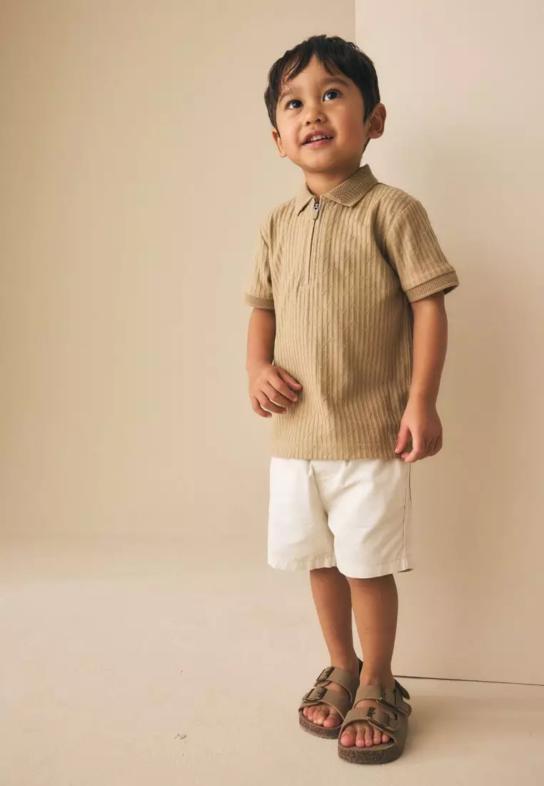 Textured Short Sleeve Polo Shirt