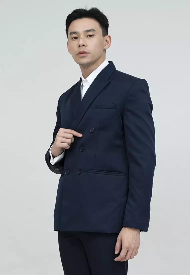 Jas Double Breast Navy Blazer Formal Pria Jas Nikah