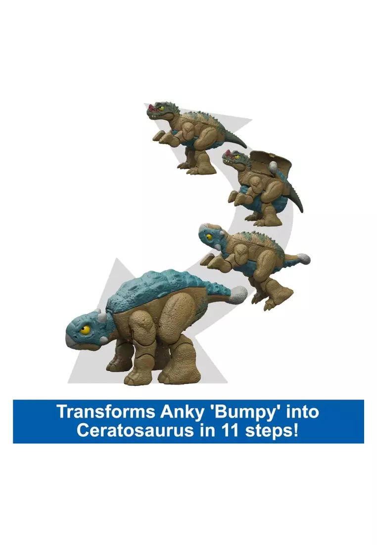 Mattel Jurassic World Fierce Changers 2-In-1 Dinosaur Action Figure, Double Danger Toy Transforms From Ankylosaurus Bumpy To Ceratosaurus In 11 Steps