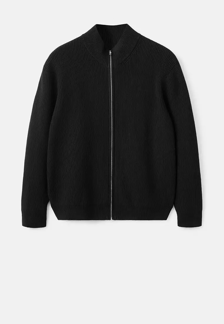 Ribbed-Knit Cardigan With Zip