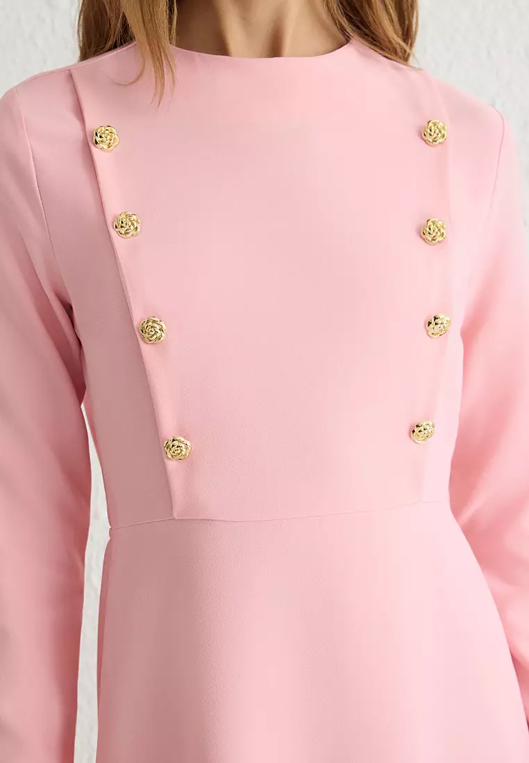 Light Pink Floral Buttoned Woven Dress TCTSS25EB00032
