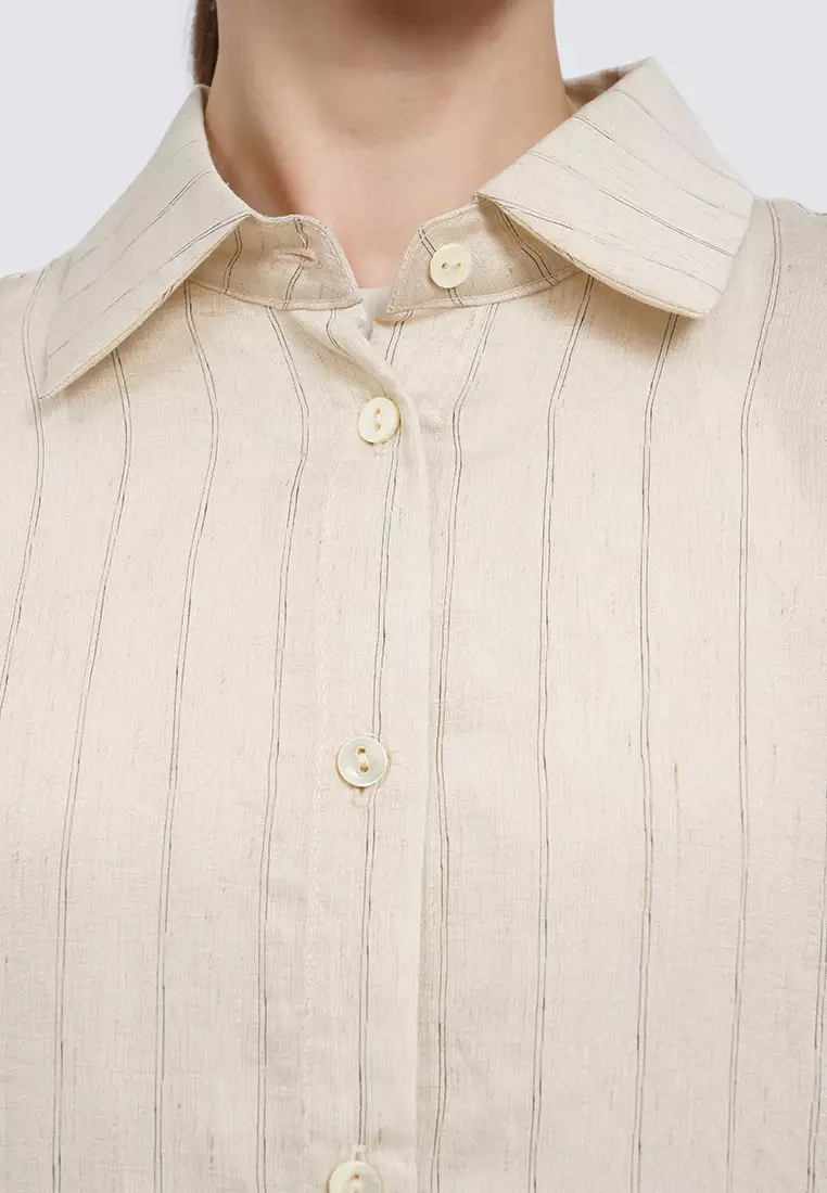 Oversized Long Sleeve Stripes Blouse LT. BEIGE