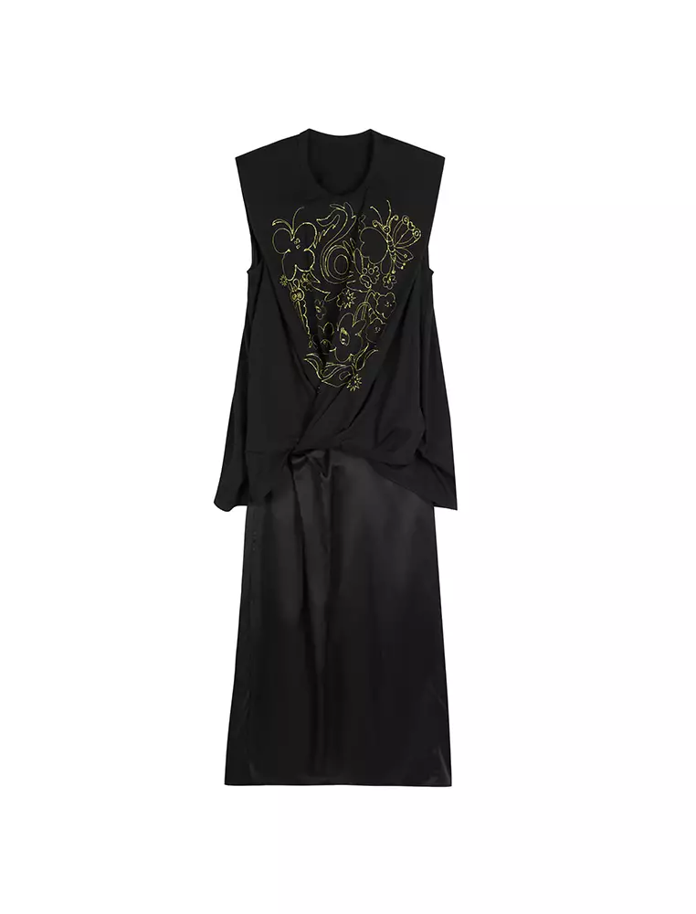 短款拼接無袖連衣裙