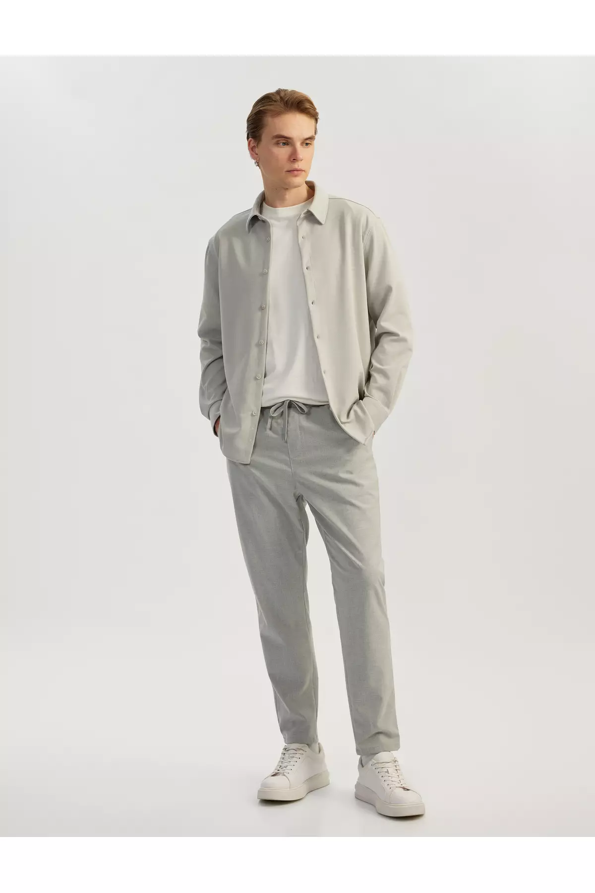 Cotton Buttoned Regular Fit Pique Fabric Long Sleeve Shirt