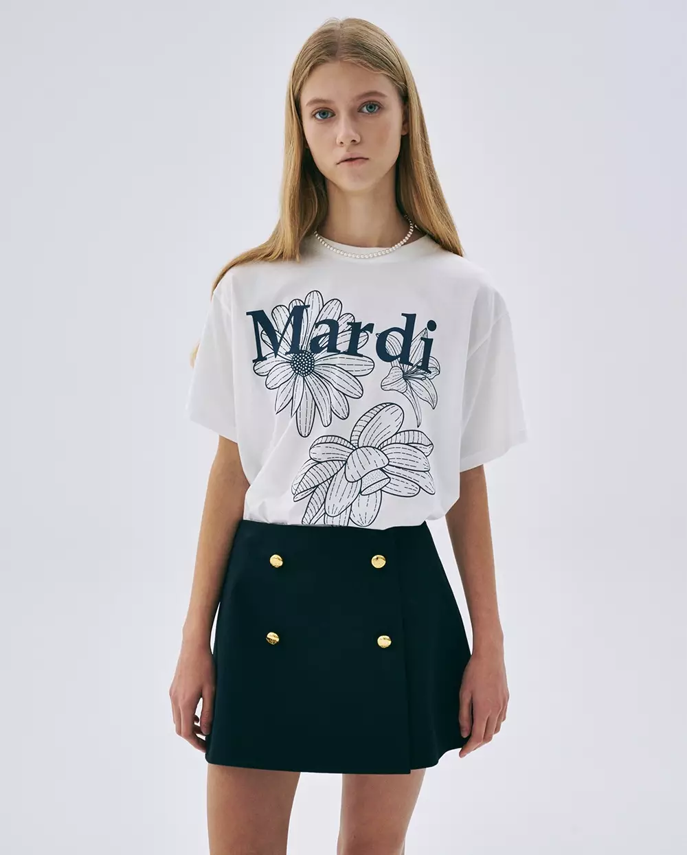 Tshirt TRIPLE FLOWER Ivory Navy