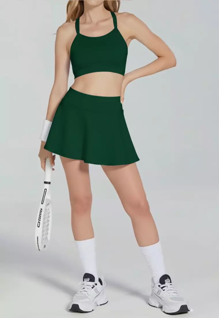 LB128 Rok Padel Tenis Wanita Legging inside Skort ada Kantong TdBolt boston green