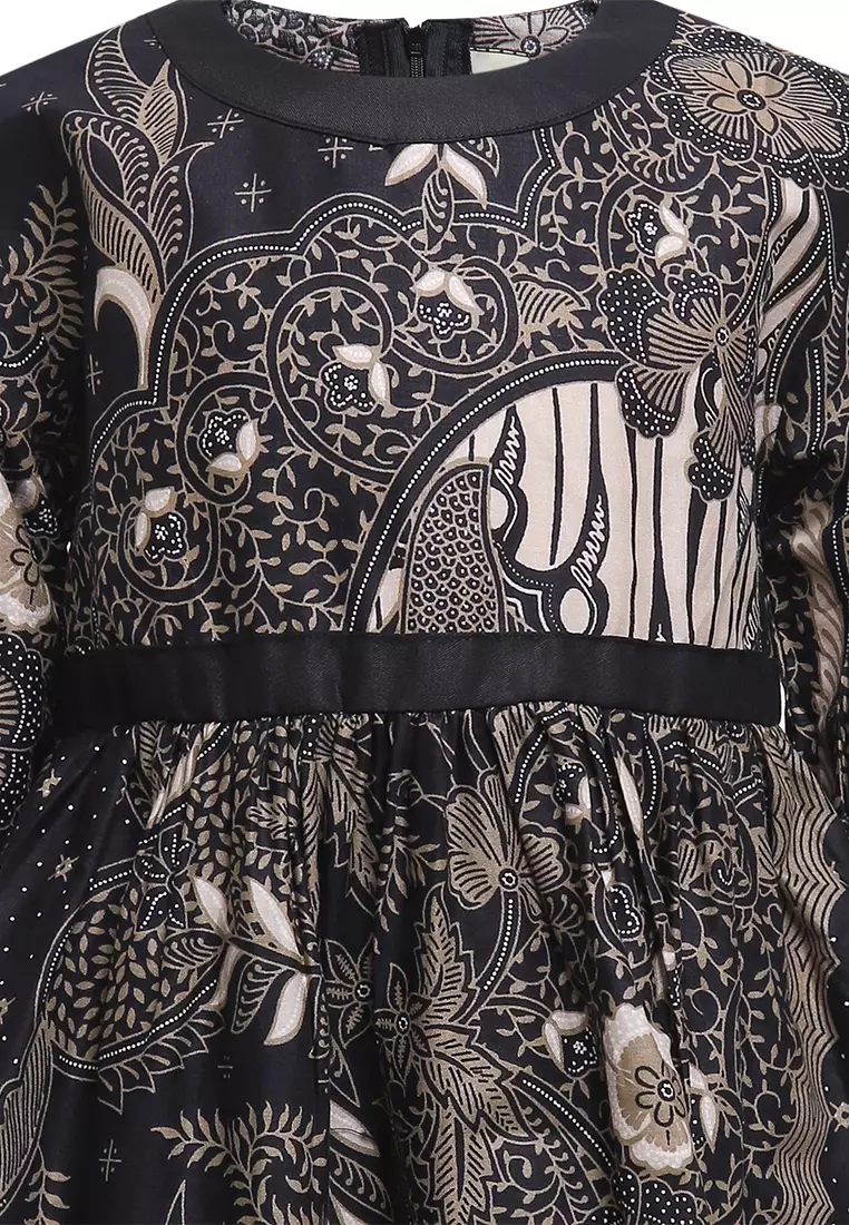Dress Anak Perempuan Batik Levira Black Lengan 3/4