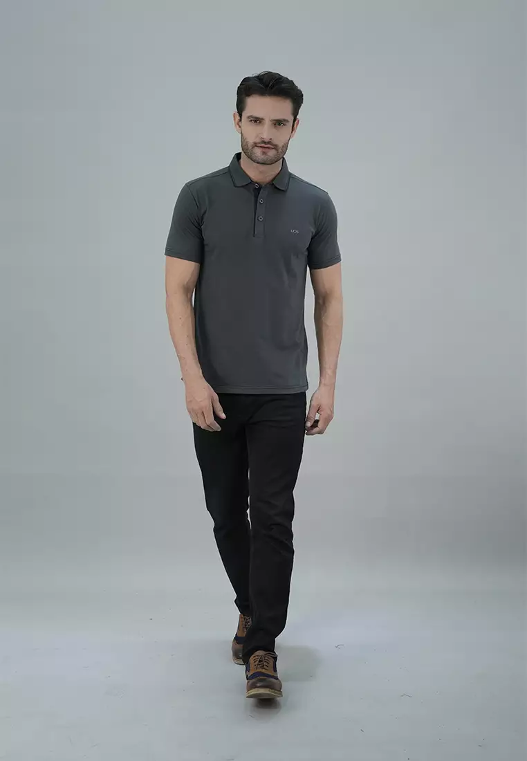 LGS - Kaos Casual Pria - Kerah Wangky - Abu-Abu Gelap - Polos - JWS.325.U3167F.01.C